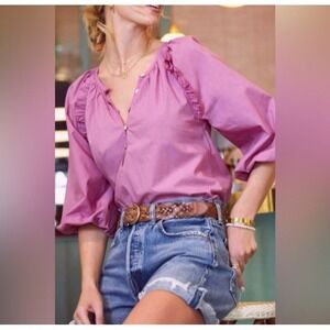 NWT Cleobella Jess Blouse Azalea Cotton Puff Sleeve Ruffles Gathers SZ XS